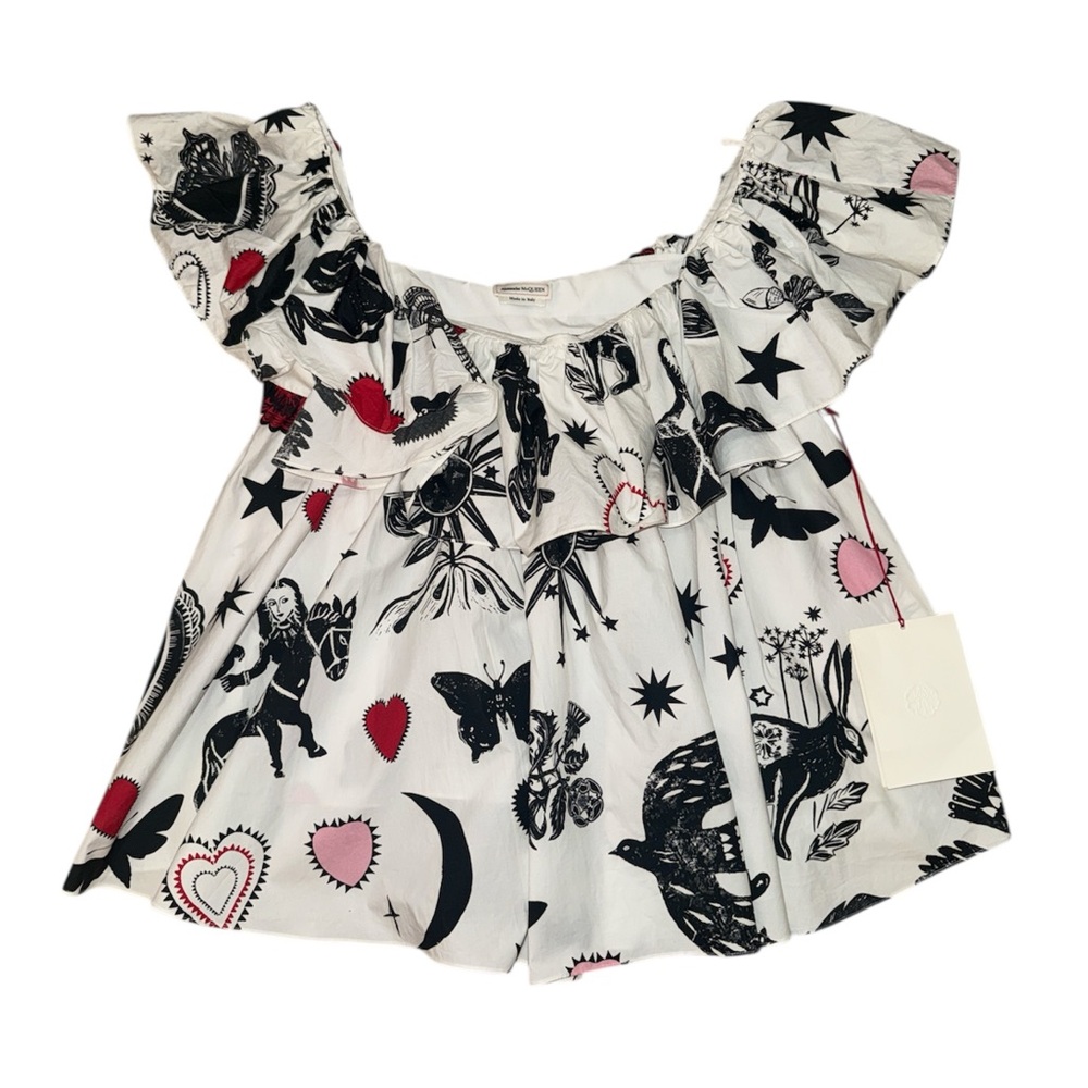 Alexander McQueen NWT Ruffled Trapeze Top in Cotton Poplin women’s size 10-12
